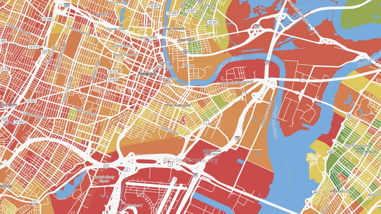 07105, NJ Map of Drug-Related Crime Rates