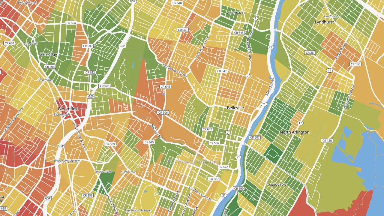 07109, NJ Map of Drug-Related Crime Rates