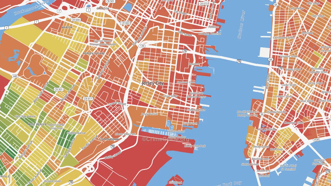 07302, NJ Map of Drug-Related Crime Rates