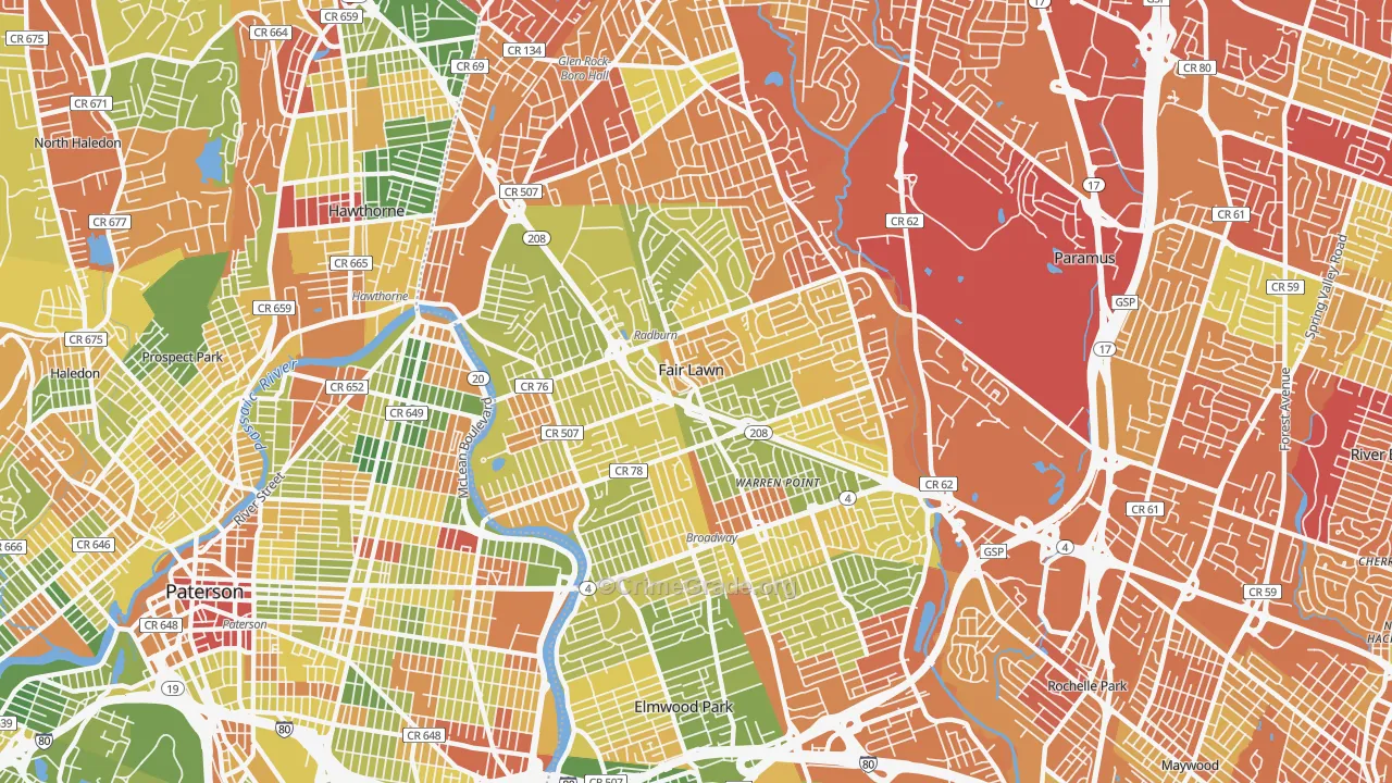 07410, NJ Map of Drug-Related Crime Rates