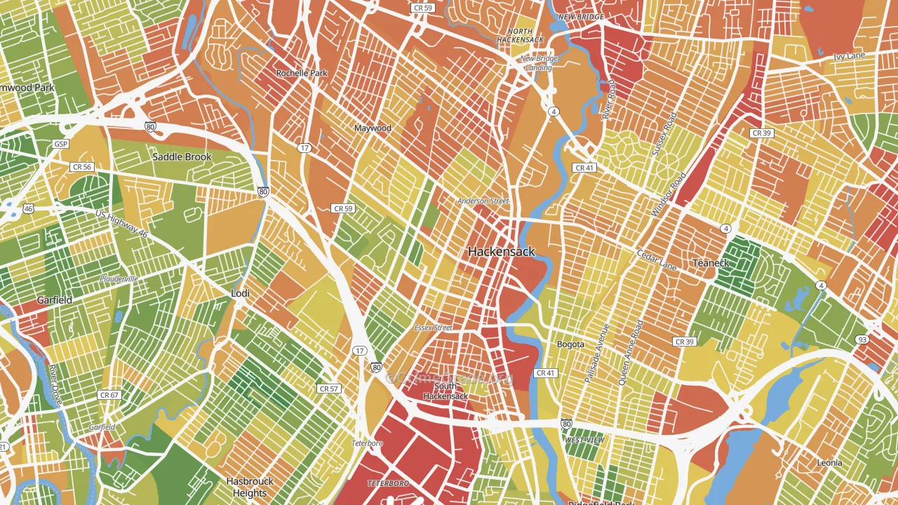 07601, NJ Map of Drug-Related Crime Rates