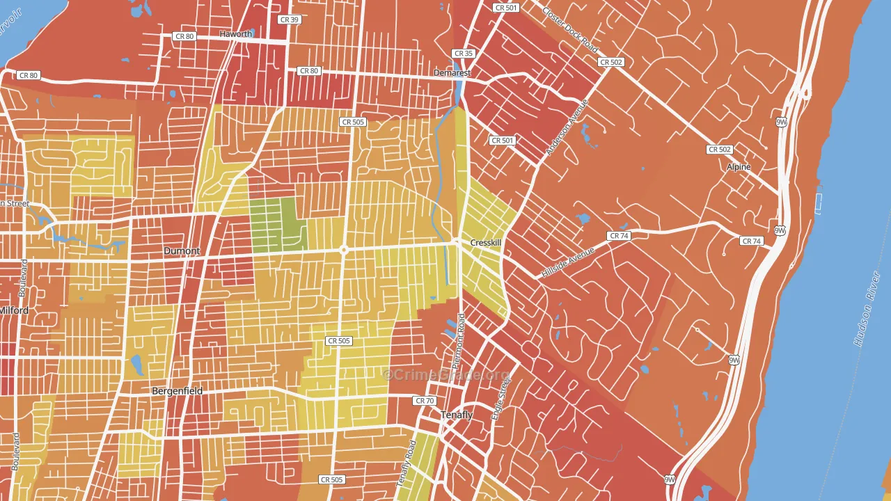 07626, NJ Map of Drug-Related Crime Rates