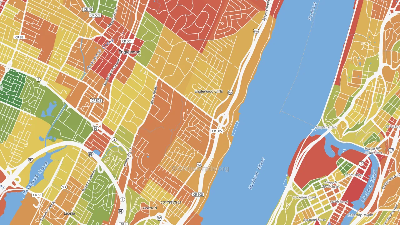 07632, NJ Map of Drug-Related Crime Rates