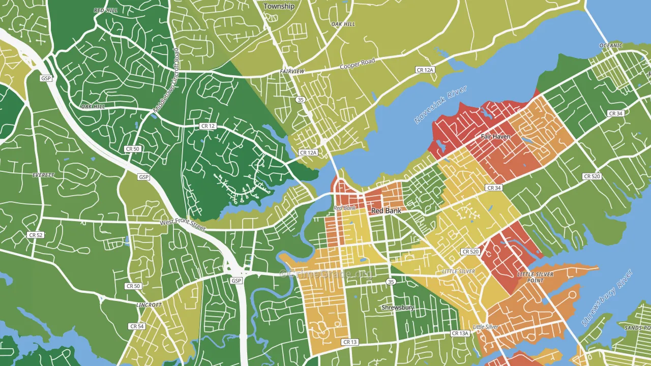07701, NJ Map of Drug-Related Crime Rates