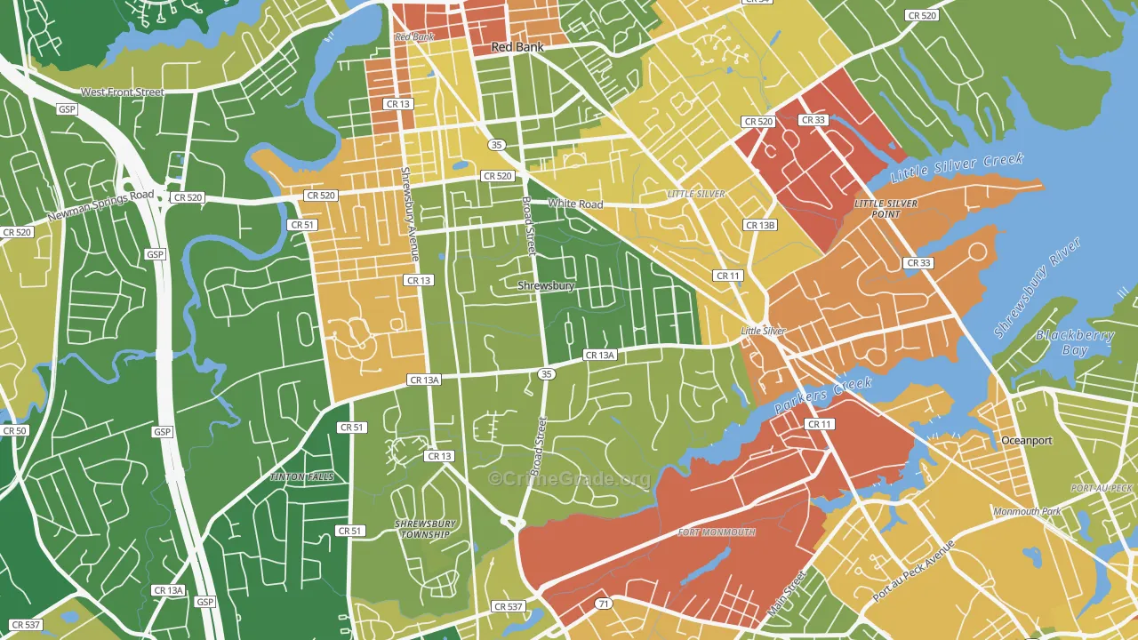 07702, NJ Map of Drug-Related Crime Rates