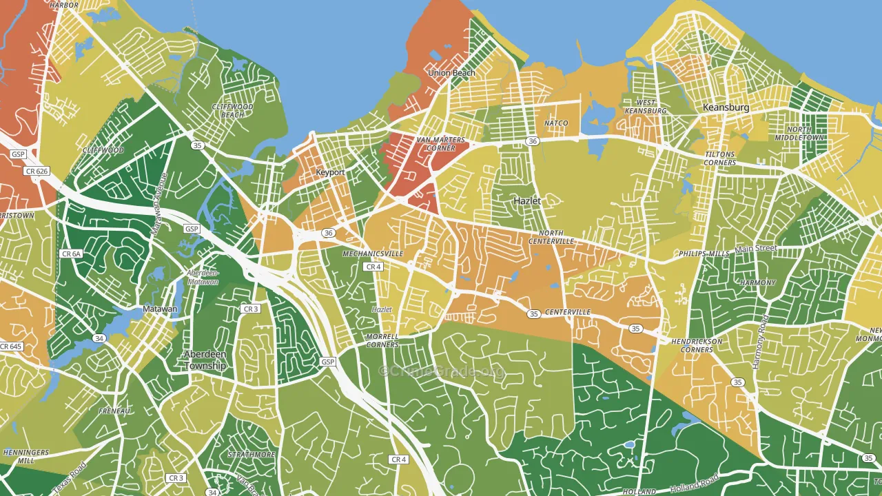 07730, NJ Map of Drug-Related Crime Rates