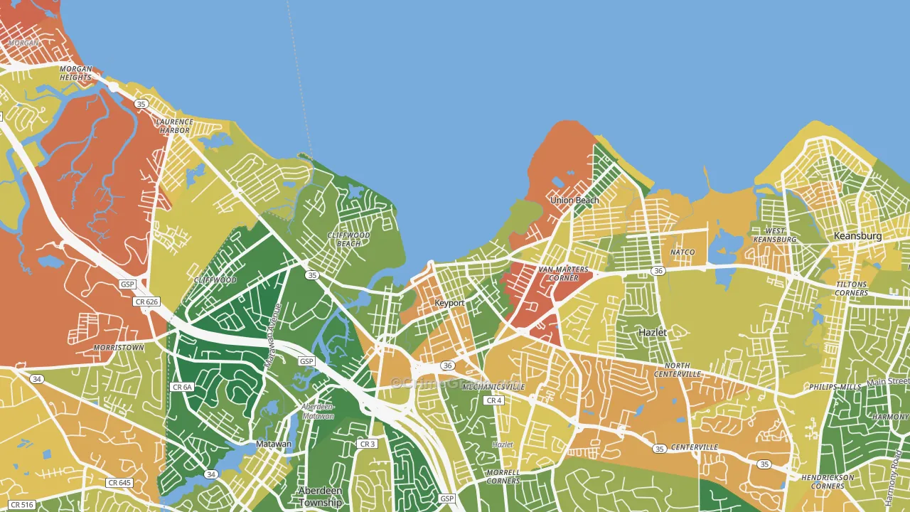 07735, NJ Map of Drug-Related Crime Rates