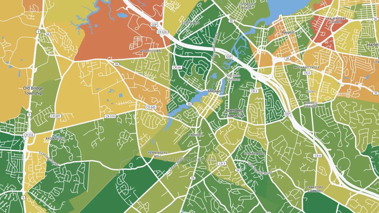 07747, NJ Map of Drug-Related Crime Rates