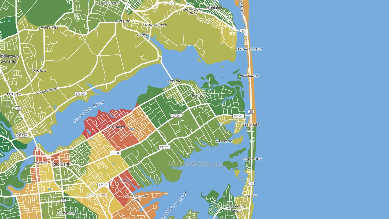 07760, NJ Map of Drug-Related Crime Rates