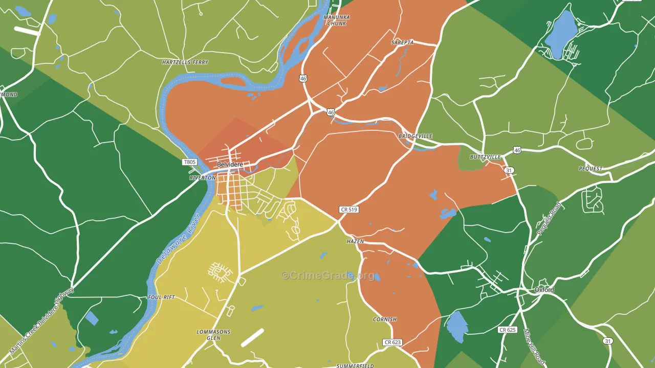 07823, NJ Map of Drug-Related Crime Rates