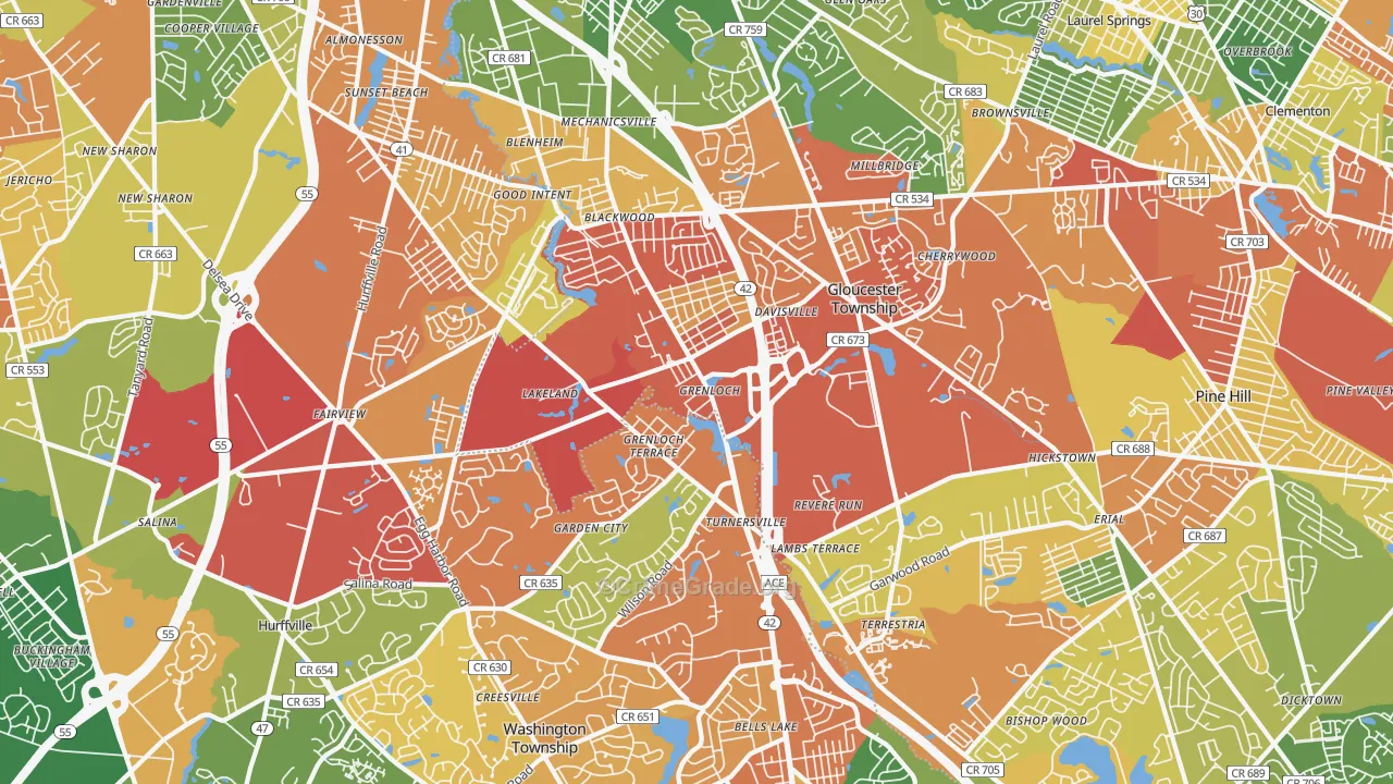 08012, NJ Map of Drug-Related Crime Rates