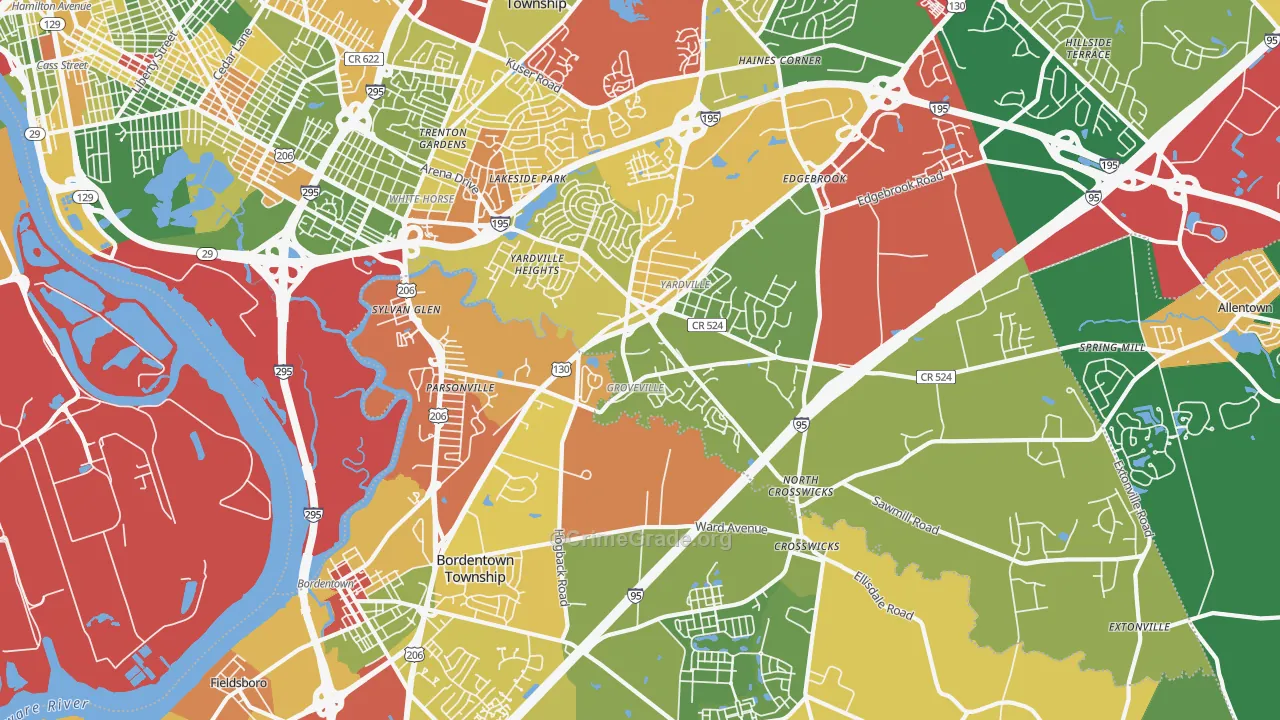 08620, NJ Map of Drug-Related Crime Rates