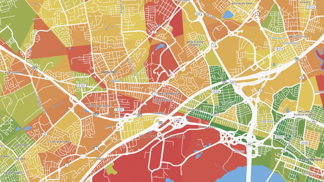 08837, NJ Map of Drug-Related Crime Rates