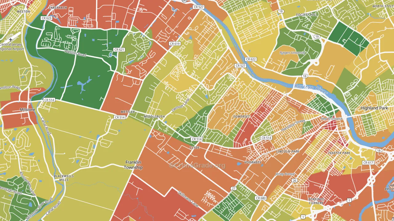 08873, NJ Map of Drug-Related Crime Rates