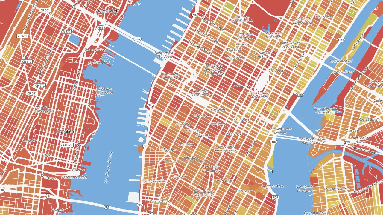 10001, NY Map of Drug-Related Crime Rates