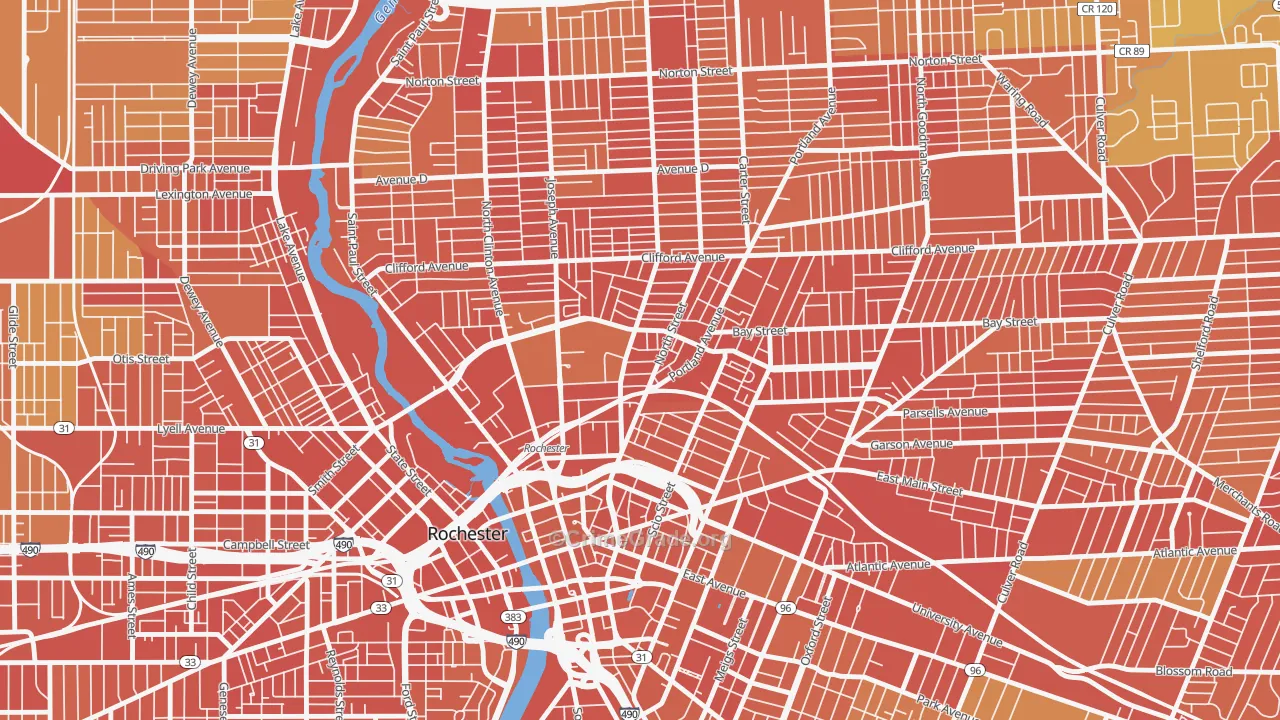 14605, NY Map of Drug-Related Crime Rates