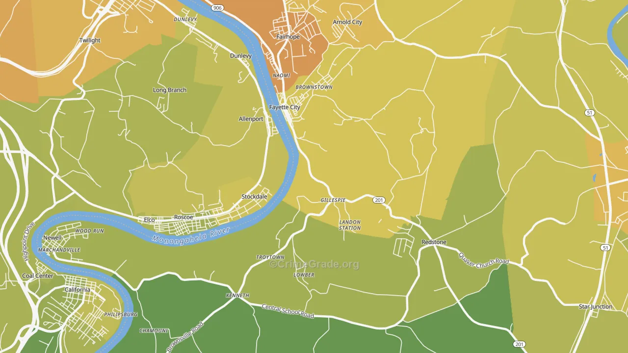 15438, PA Map of Drug-Related Crime Rates