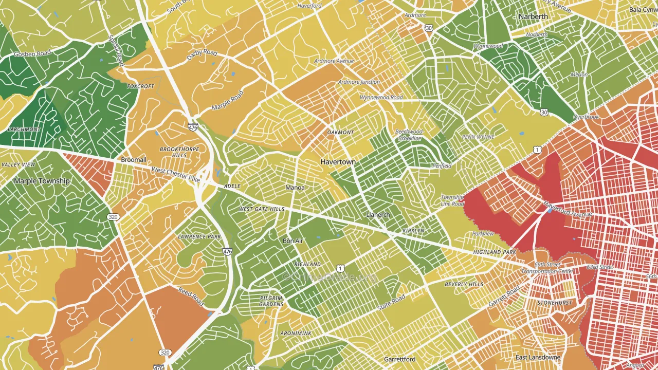 19083, PA Map of Drug-Related Crime Rates