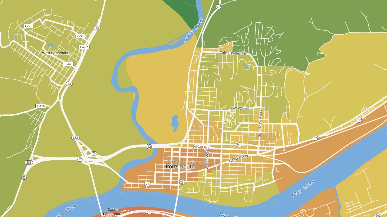 1st Ward, Portsmouth, OH Map of Drug-Related Crime Rates