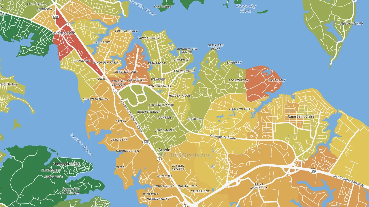 21012, MD Map of Drug-Related Crime Rates