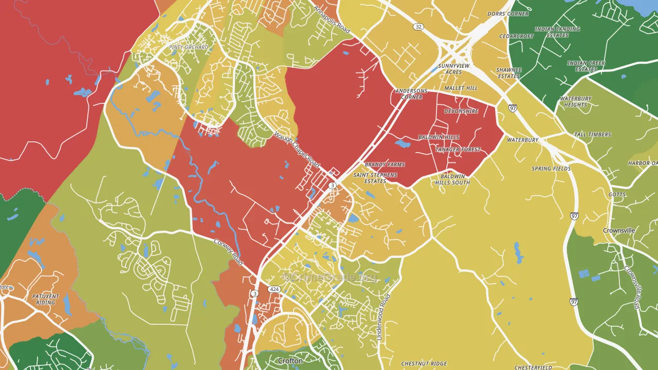 21054, MD Map of Drug-Related Crime Rates