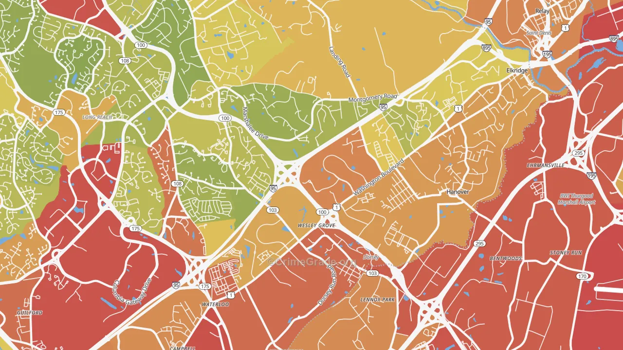 21075, MD Map of Drug-Related Crime Rates