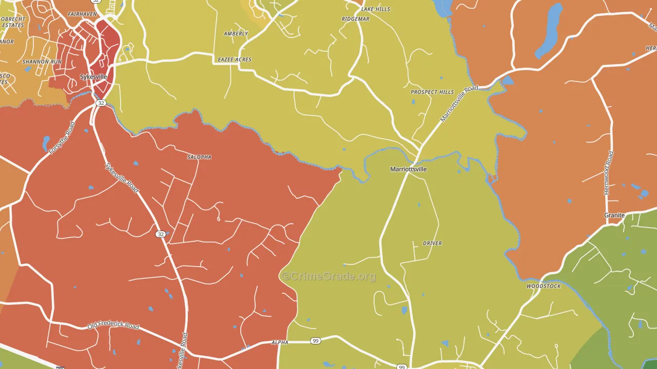 21104, MD Map of Drug-Related Crime Rates