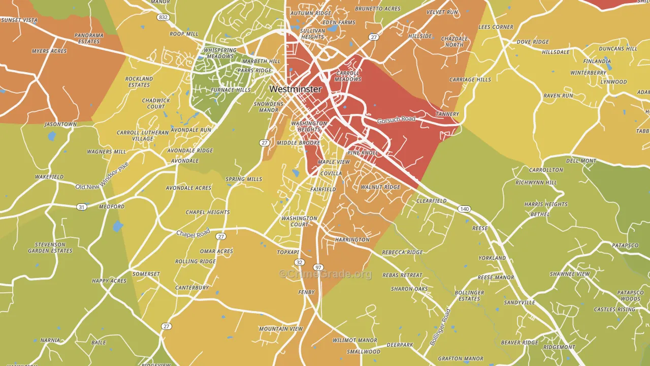 21157, MD Map of Drug-Related Crime Rates