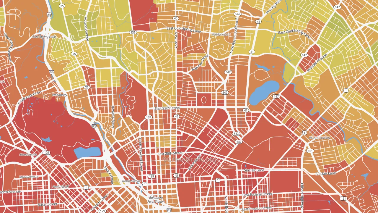 21218, MD Map of Drug-Related Crime Rates