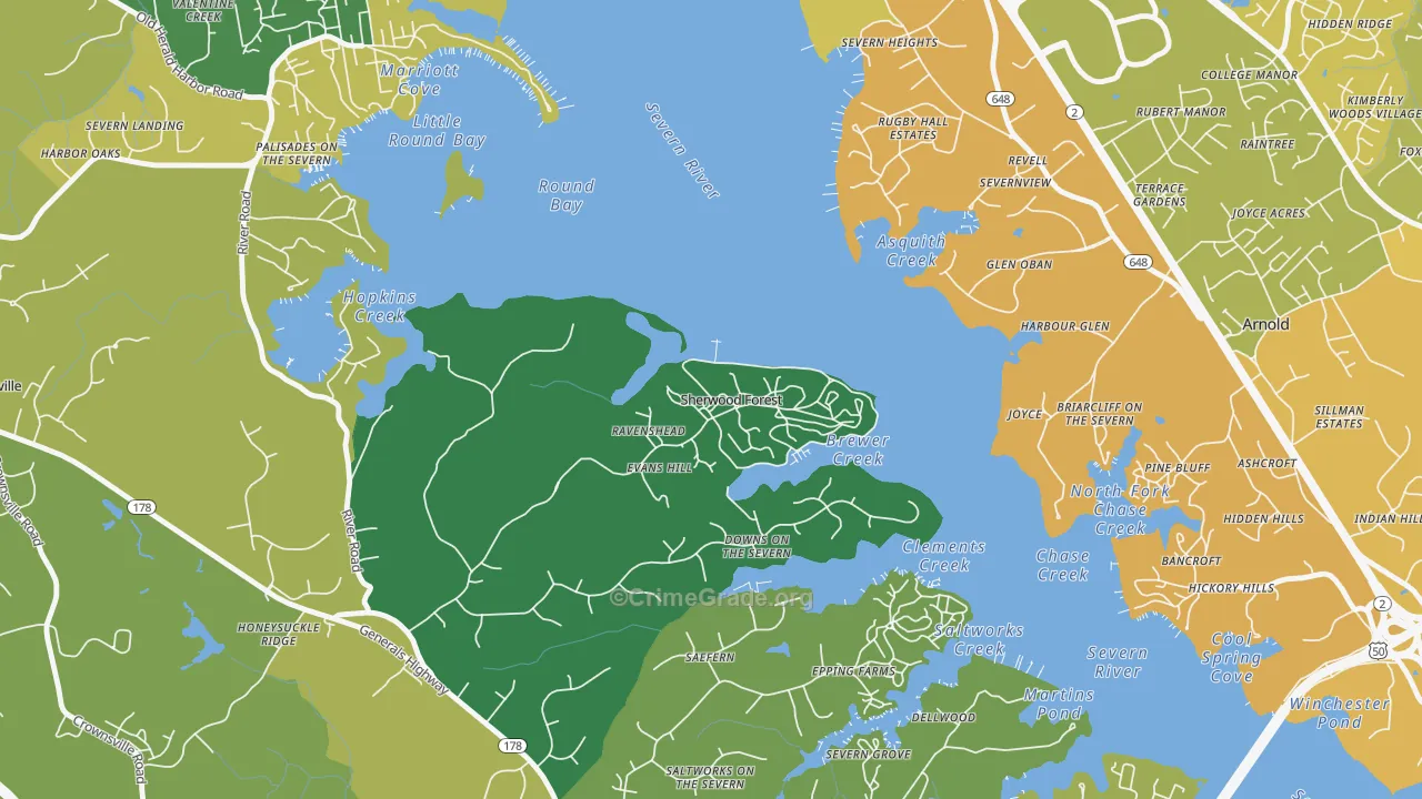21405, MD Map of Drug-Related Crime Rates