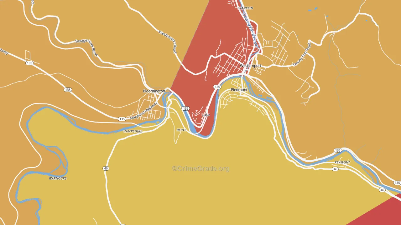21540, MD Map of Drug-Related Crime Rates