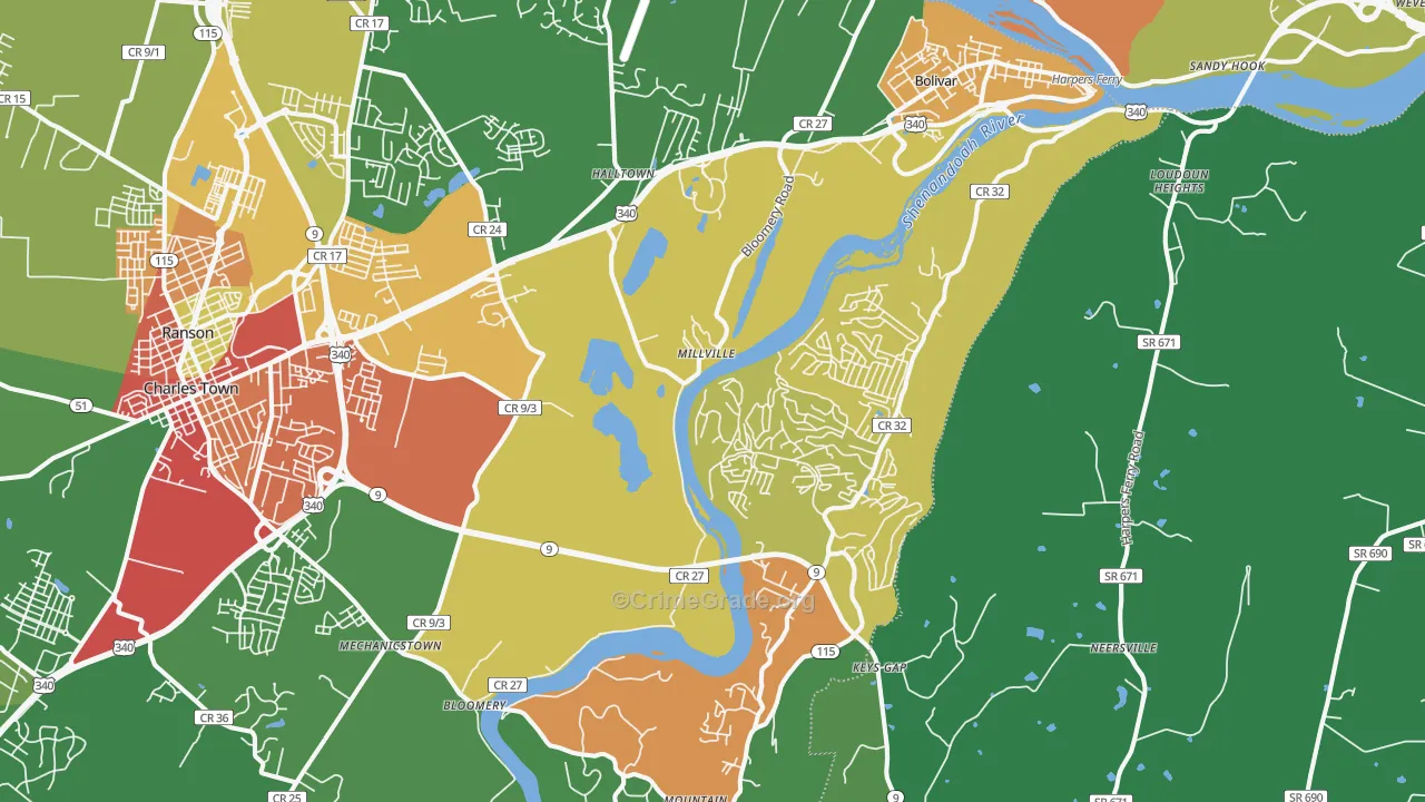 25425, WV Map of Drug-Related Crime Rates
