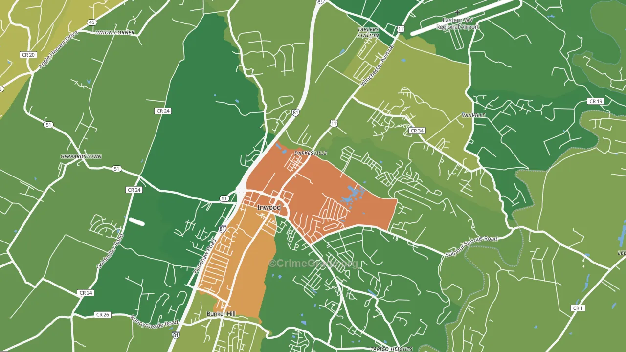 25428, WV Map of Drug-Related Crime Rates