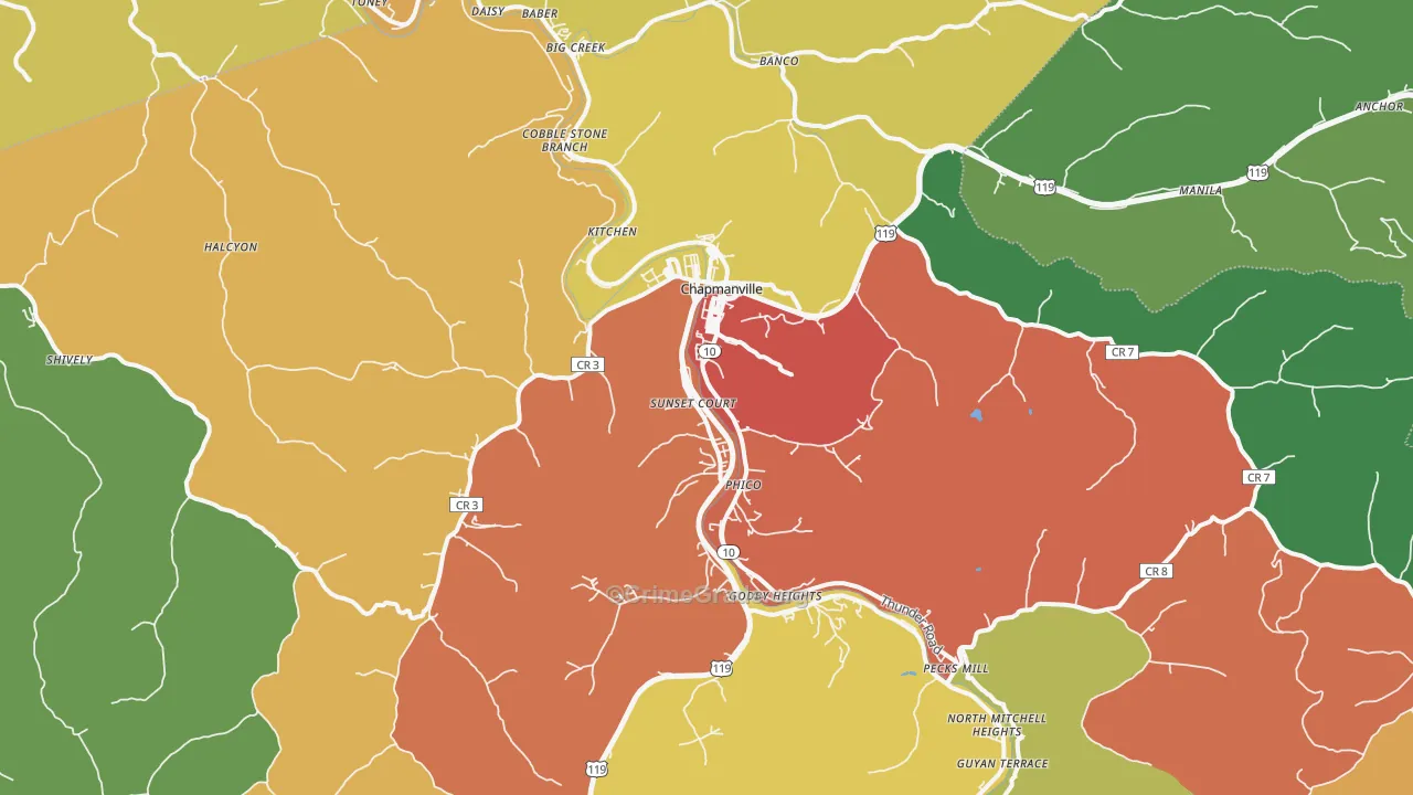 25508, WV Map of Drug-Related Crime Rates
