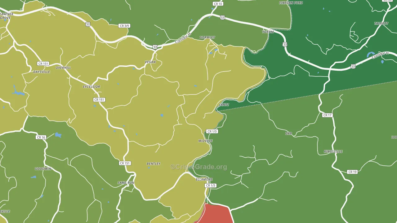 26267, WV Map of Drug-Related Crime Rates