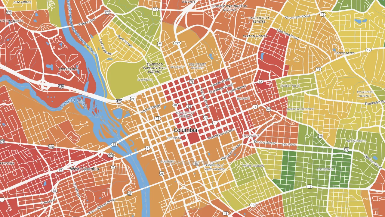 29220, SC Map of Drug-Related Crime Rates
