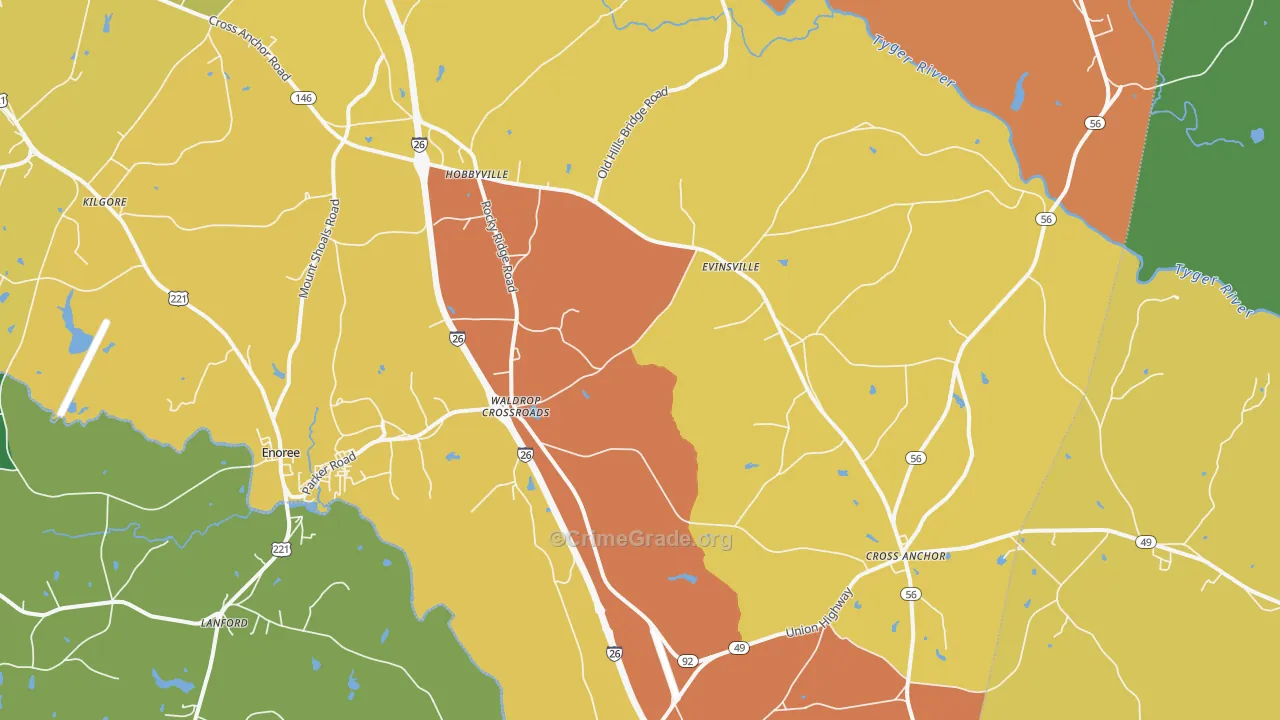 29335, SC Map of Drug-Related Crime Rates