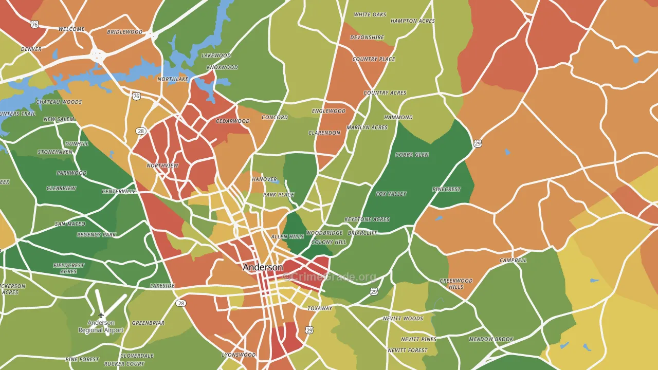 29621, SC Map of Drug-Related Crime Rates