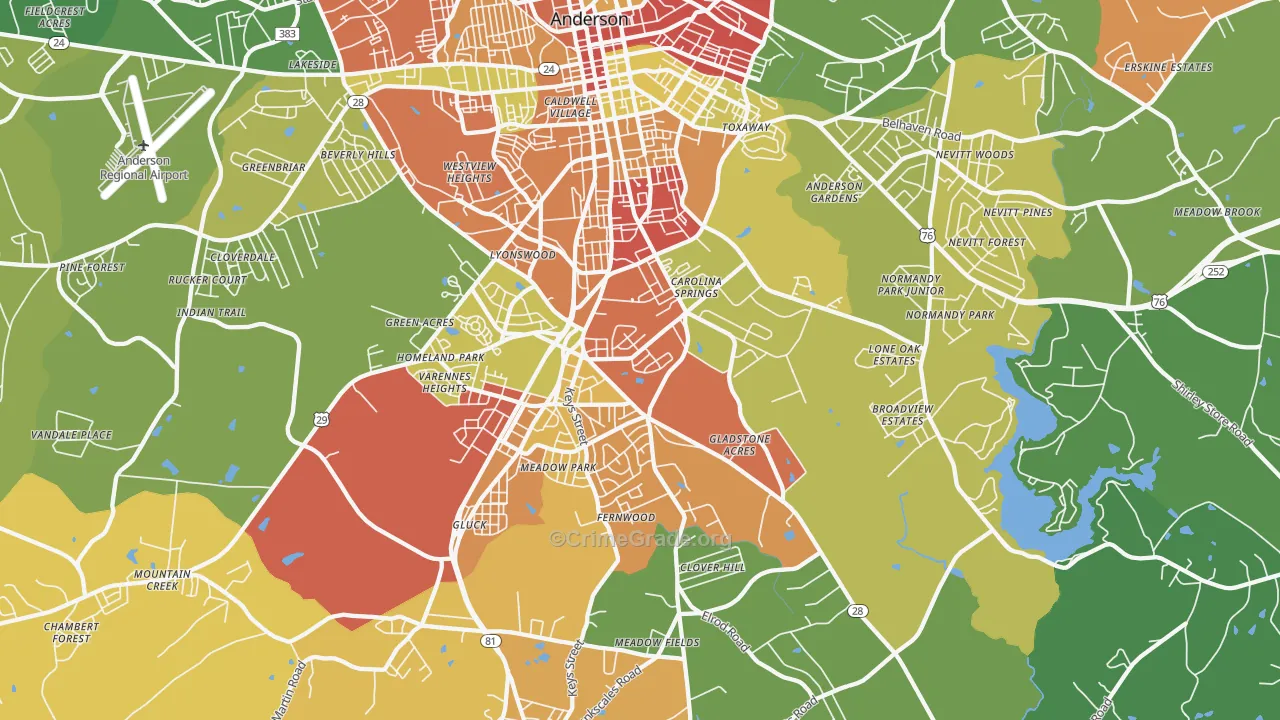 29624, SC Map of Drug-Related Crime Rates