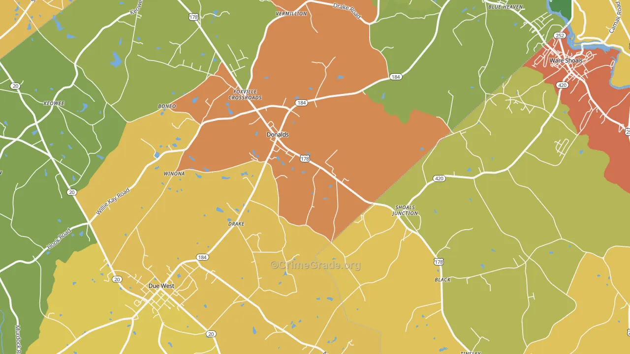 29638, SC Map of Drug-Related Crime Rates