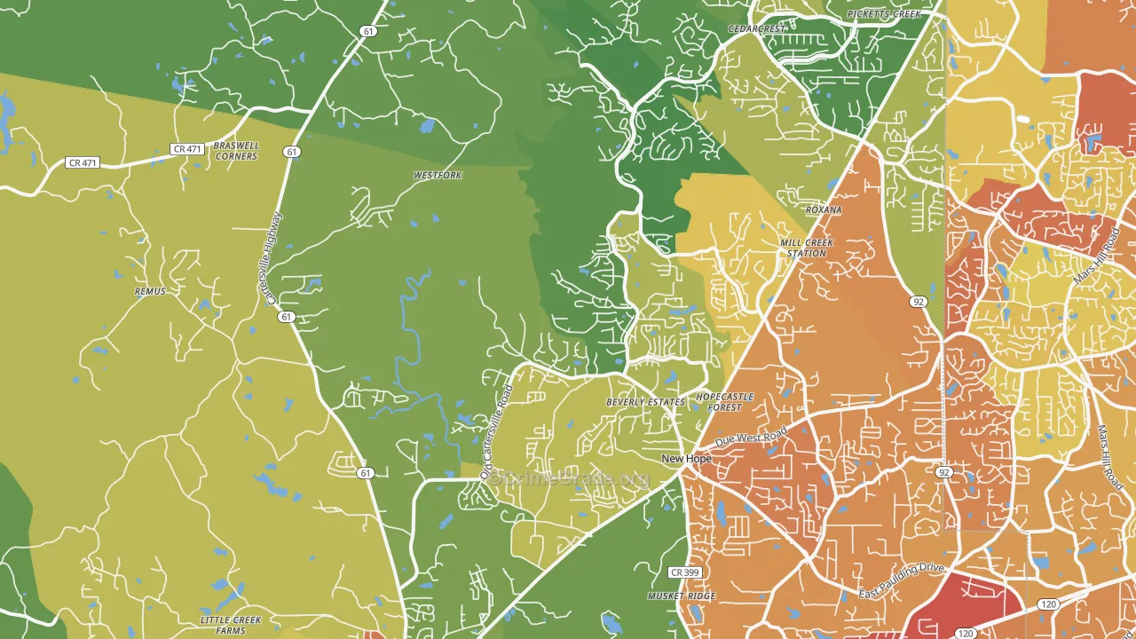 30132, GA Map of Drug-Related Crime Rates