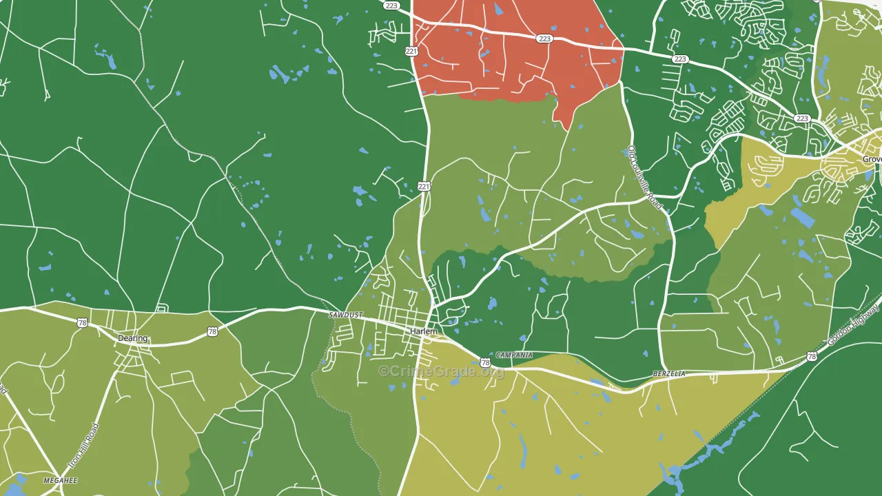 30814, GA Map of Drug-Related Crime Rates