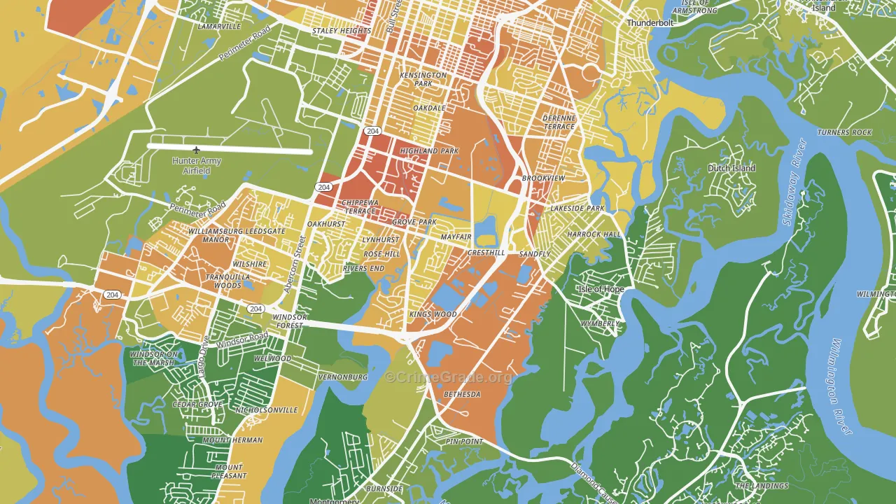 31406, GA Map of Drug-Related Crime Rates