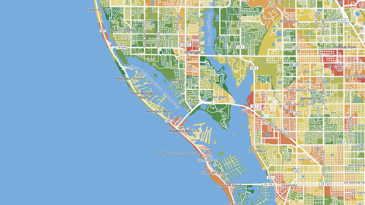 33708, FL Map of Drug-Related Crime Rates