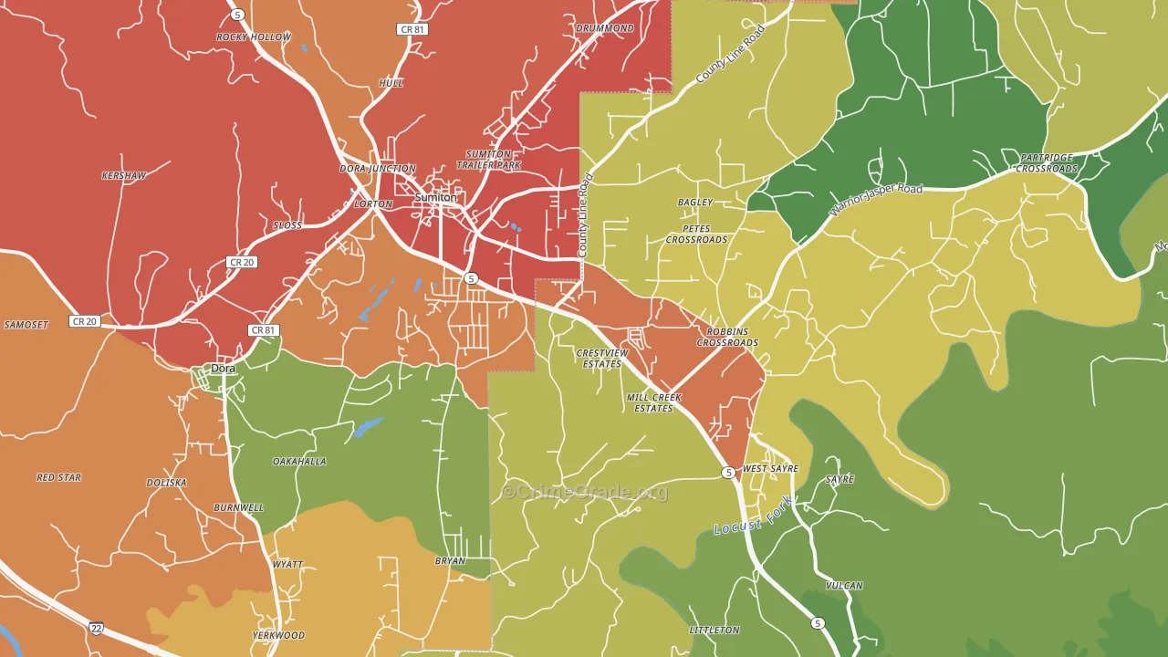 35062, AL Map of Drug-Related Crime Rates