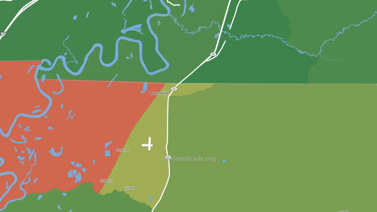 35474, AL Map of Drug-Related Crime Rates