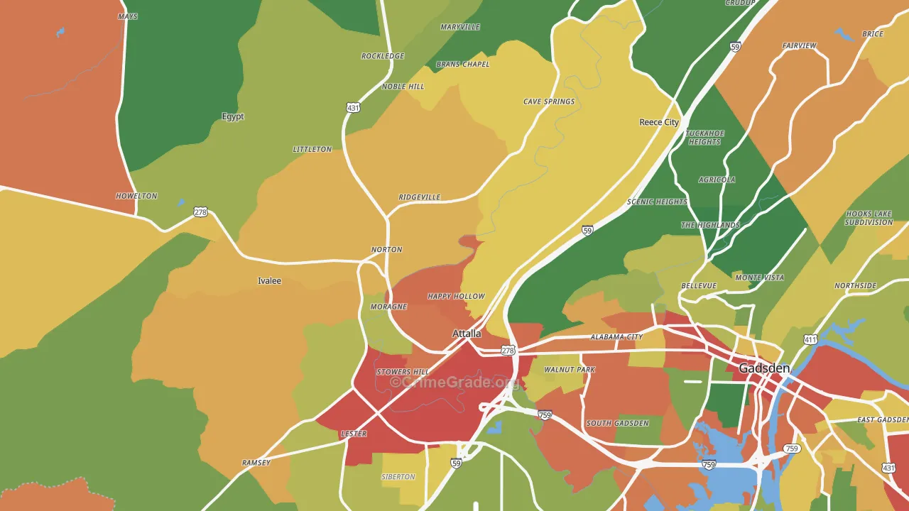 35954, AL Map of Drug-Related Crime Rates