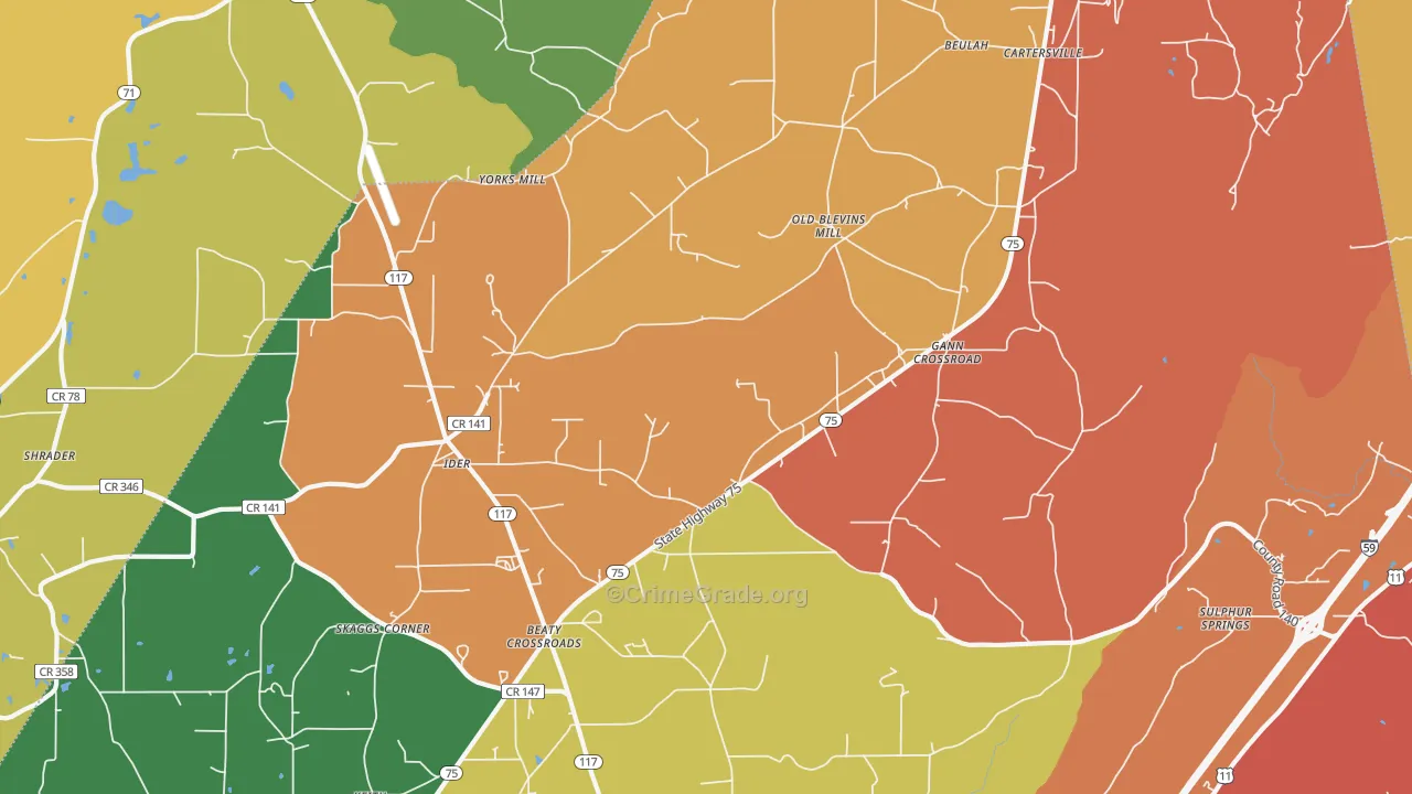 35981, AL Map of Drug-Related Crime Rates