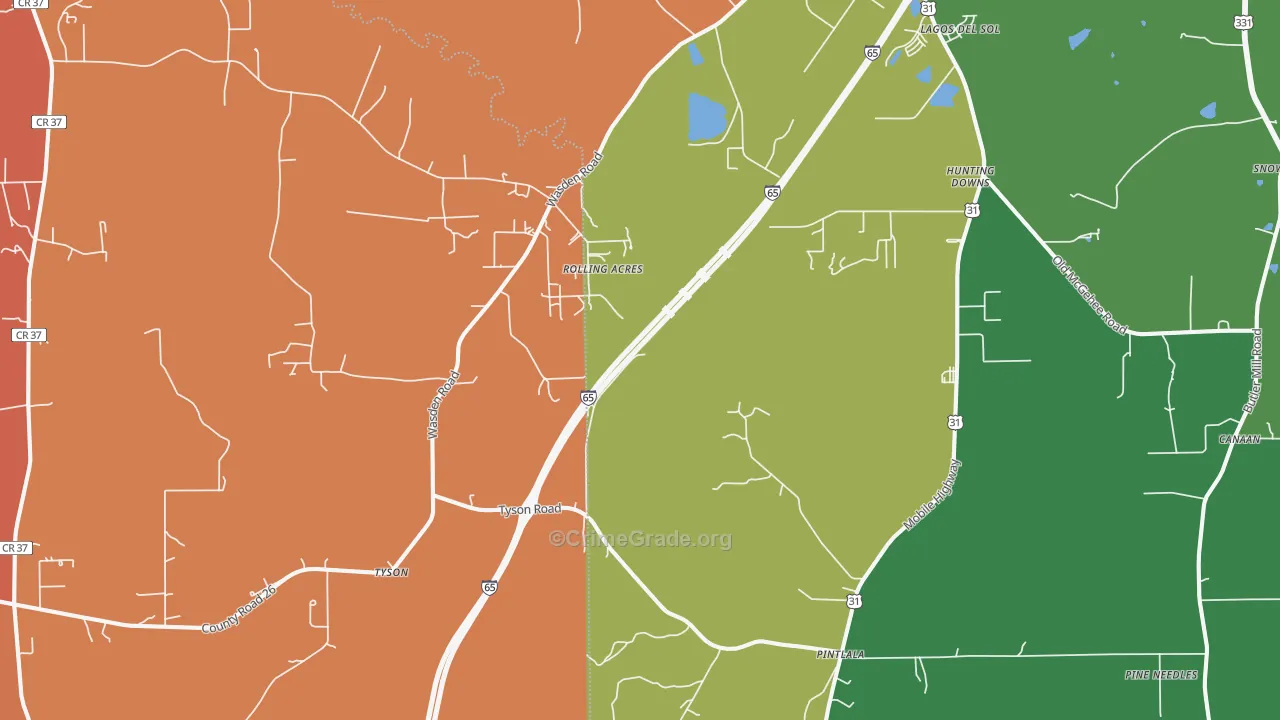 36043, AL Map of Drug-Related Crime Rates
