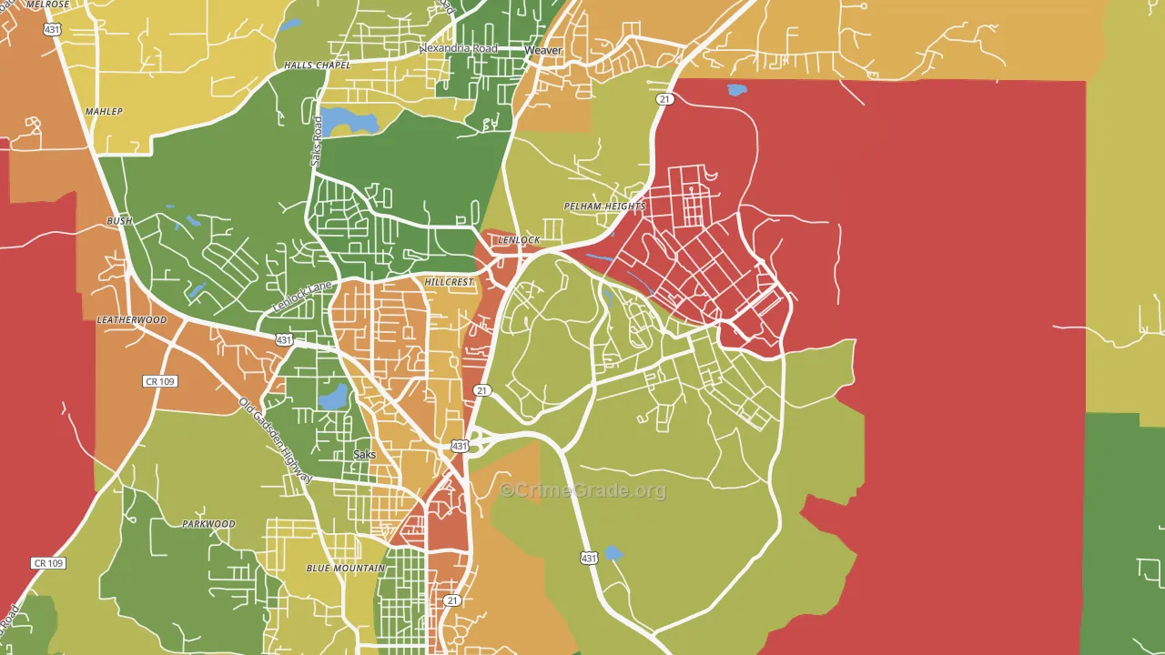 36205, AL Map of Drug-Related Crime Rates